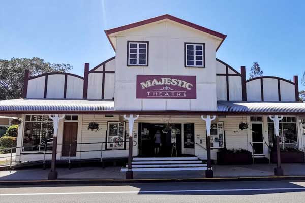 Heritage building with signage of the Magestic Silent Theatre in the small Noosa Hinterland town of Pomona Queensland